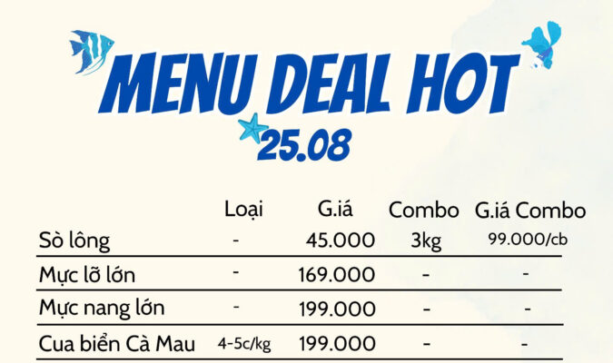 Bảng giá hải sản ngày 25/08/2025
