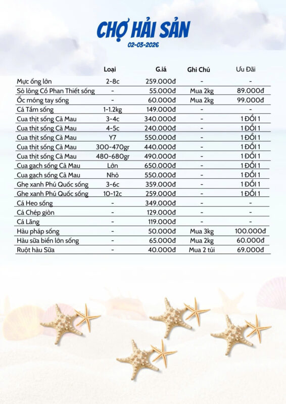 bảng giá hải sản chấn động ngày hôm nay tại Hải Sản Lộc