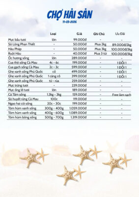 Bảng Giá Hải Sản Hôm Nay 12/3 Cực Kỳ Hời Chỉ Có Tại Hải Sản Lộc