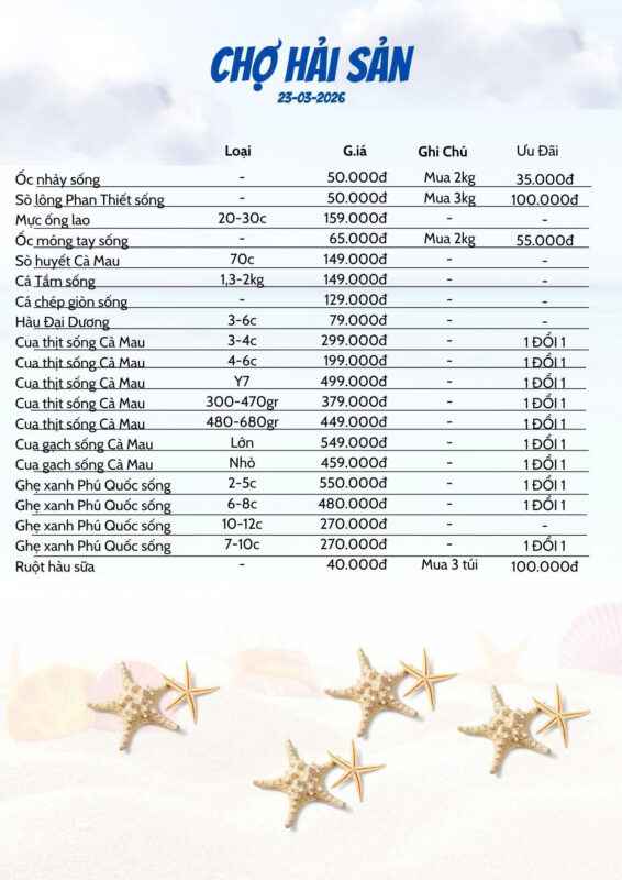 Bùng Nổ Bảng Giá Deal Hải Sản Ngày 23/03 - Bắt Trọn Vị Biển Cùng Hải Sản Lộc