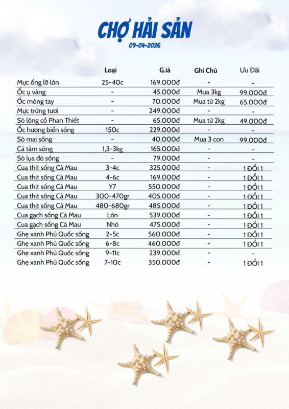 Giá Hải Sản Đỉnh Cao Hôm Nay Tại Hải Sản Lộc 9/4