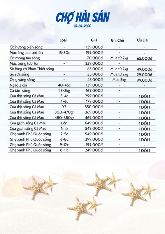 Giá Hải Sản Đỉnh Cao Hôm Nay Tại Hải Sản Lộc 15/4