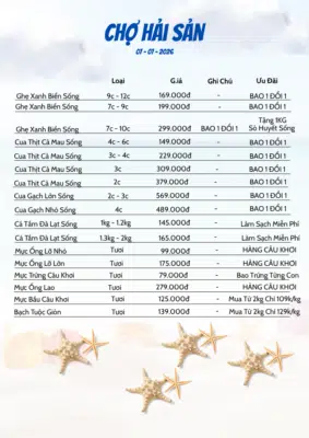 Bảng Giá Hải Sản Hôm Nay: Cập Nhật Tại Vựa Mỗi Ngày