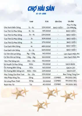 Bảng Giá Hải Sản Hôm Nay: Cập Nhật Tại Vựa Mỗi Ngày