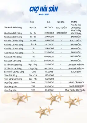 Bảng Giá Hải Sản Hôm Nay: Cập Nhật Tại Vựa Mỗi Ngày